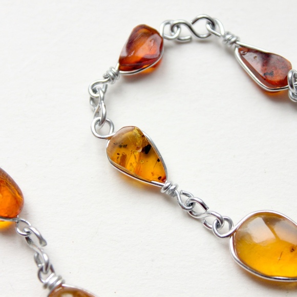 Vintage genuine amber gemstone necklace and bracelet wired set collier bracelet - Picture 11 of 13